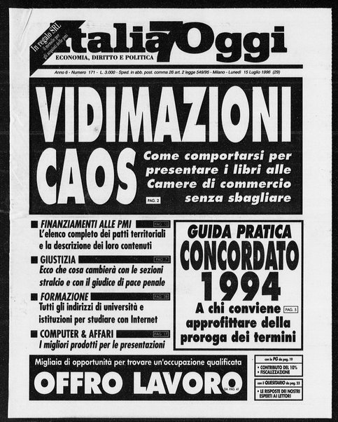 Italia oggi : quotidiano di economia finanza e politica